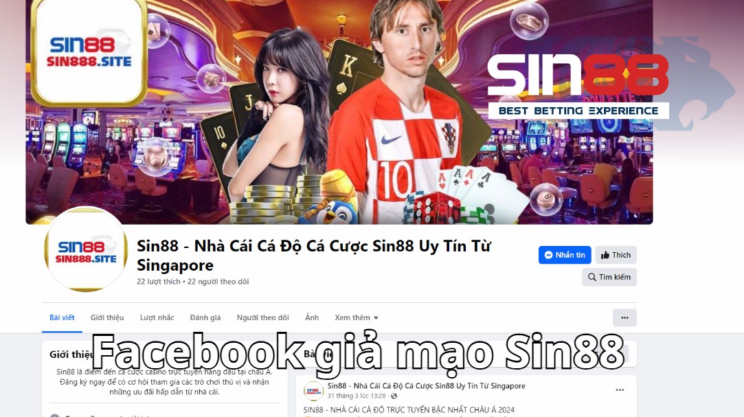 Facebook giả danh là Sin88 gán đường dẫn đến sin88.site